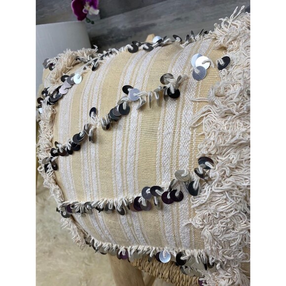 Vintage Moroccan Handira Pillow: Sequined Wedding Blanket Cushion 03YS00676 - Picture 6 of 9